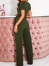 abordables combinaisons de fête-combinaison femme lacets perles couleur unie col v élégant bureau coupe régulière manches courtes noir armée vert rouge s m l automne