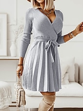abordables Robes en tricot-Robe Pull Robe en maille Femme Mini robe Extérieur du quotidien Sortie manche longue Surplis nouer devant Tricot Mode Plein Ample 2023 Noir Vert Kaki S M L XL XXL