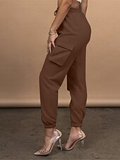 levne dámské cargo kalhoty-dámské cargo khaki kalhoty dlouhé bavlněné mikroelastické vysoký pas móda streetwear denní jablko zelená černá s m podzim zima
