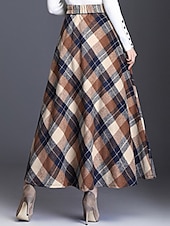 cheap Skirts-Women&#039;s Skirt A Line Swing Plaid Skirt Maxi High Waist Skirts Pocket Print Plaid Street Vacation Winter Elegant Fashion Red Blue Green Khaki