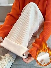 billiga Träningsbyxor för kvinnor-kvinnors vida byxor fleecebyxor baggy hellängd mikroelastisk hög midja mode streetwear utomhus svart beige m l höst vinter