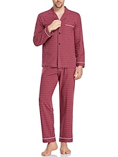 baratos Pijamas-Homens Loungewear Roupa de Dormir Conjunto de Pijama Top e calça de pijama 2 Peças Xadrez à moda Casual Conforto Casa Diário Algodão Poliéster Conforto Lapela Manga Longa Camisa Social Calça Com