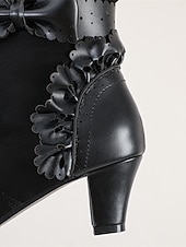 Botas femininas estilo vitoriano gótico com cadarço e acabamento em laço e babados – botas elegantes inspiradas em Gatsby para cosplay, festas à fantasia e moda vintage