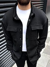 economico camicie di flanella-Per uomo Camicia a nido d&#039;ape Maglia Henley a nido d&#039;ape Giacca camicia Sopracamicia Semplice All&#039;aperto Abbigliamento quotidiano Nero Bianco Marrone Manica Lunga Bavero Autunno &amp; Inverno