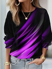 abordables Tienda Gráfica Sudaderas &amp; Sudores-Sudadera de mujer, jersey con gráfico urbano, informal, básica, cuello redondo, manga larga, top microelástico, caída&amp;amp;Tejido suave, transpirable y cómodo para el invierno.