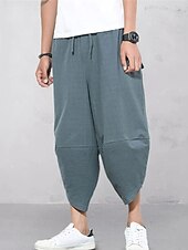 baratos Retrô-Homens Calças de linho Calça verão calções capri Calças de praia Com Cordão Cintura elástica Tecido Conforto Respirável Comprimento da panturrilha Casual Diário Feriado Misto de Algodão e Linho Moda