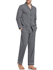 baratos Pijamas-Homens Loungewear Roupa de Dormir Conjunto de Pijama Top e calça de pijama 2 Peças Xadrez à moda Casual Conforto Casa Diário Algodão Poliéster Conforto Lapela Manga Longa Camisa Social Calça Com