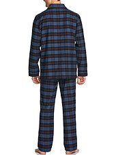 baratos Pijamas-Homens Loungewear Roupa de Dormir Conjunto de Pijama Top e calça de pijama 2 Peças Xadrez à moda Casual Conforto Casa Diário Algodão Conforto Lapela Manga Longa Camisa Social Calça Com Cordão Cintura