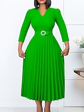 ieftine Rochii Business-Pentru femei Rochie de lucru Rochie casual Rochie A line Modă Zilnic Rochii Midi Zdrobit Peteci În V Manșon Lung Simplu Fit regulat Galben Roșu-aprins Albastru piscină Toamnă Iarnă S M L XL XXL