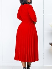 ieftine Rochii Business-Pentru femei Rochie de lucru Rochie casual Rochie A line Modă Zilnic Rochii Midi Zdrobit Peteci În V Manșon Lung Simplu Fit regulat Galben Roșu-aprins Albastru piscină Toamnă Iarnă S M L XL XXL
