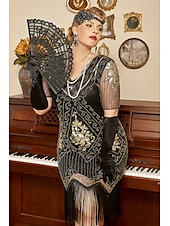 billige Kjoler-Retro / vintage De livlige 20-årene 1920-tallet Flapper kjole Kjoler Julefestkjole Den store Gatsby Bryllupsgjest Paljetter Dame Halloween Karneval Maskerade Karneval Bryllup Bryllupsgjest Voksne