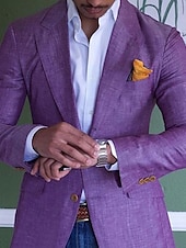 cheap Men&#039;s Classic Blazers-Men&#039;s Graduation Lightweight Jacket Lightweight Coat Casual Formal Evening Party &amp; Evening Fashion Casual Spring &amp;  Fall Polyester Plain Pocket Casual / Daily Single Breasted Blazer Purple Green