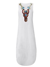 cheap Dresses-Women&#039;s White Yellow Wine Summer Spring Fall Maxi Dress White Dress Cotton Linen Dresses Cotton Summer Dress Hot Casual Boho Vacation Holiday Beach Regular Fit Geometric V Neck