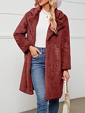 billige sherpa jakker-Dame Fleece-jakke Teddyfrakk Hold Varm Pustende Fleece Lined Fritid Gate stil عادي Feriereise Gate Dagligdagstøy Ut på byen Åpen Forside Lang Aftæpning Normal Langermet Yttertøy Svart Vin Fuksia Høst