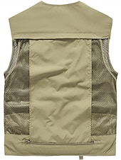 cheap Men&#039;s Vest-Men&#039;s Gilet Fishing Vest Hiking Vest Outdoor Street Fishing Racing Sporty Casual Summer Fall Pocket Full Zip Polyester Breathable Solid Color Zipper V Neck Regular Fit Black Army Green Red Navy Blue