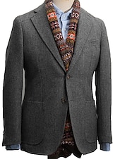 abordables Blazers et vestes-Blazer en tweed chevrons pour hommes vintage bureau grande taille coupe régulière ajustée à simple boutonnage deux boutons vert armée gris bleu noir blanc jaune