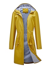 billiga hoodie jacka-Dam Trenchcoat Utomhus Gata Dagligen Höst Vinter Lång Täcka Normal Regnsäker Håller värmen Andningsfunktion Stylish Nutida Ledigt Jacka Långärmad Slät Snörning Med fickor Svart Gul Vin