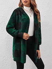 economico Giacche in finta pelle-Per donna Giacca in pile Cappotto teddy Giacca con cappuccio Tenere al caldo Traspirante Tasche In pile Informale Stile di strada Righe e Plaid Da mare San Valentino Strada Da tutti i giorni