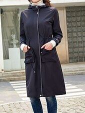 billiga hoodie jacka-Dam Trenchcoat Utomhus Gata Dagligen Höst Vinter Lång Täcka Normal Regnsäker Håller värmen Andningsfunktion Stylish Nutida Ledigt Jacka Långärmad Slät Snörning Med fickor Svart Gul Vin
