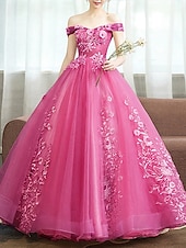 preiswerte Ballkleid-Ballkleid Quinceanera Kleider Prinzessin Kleid rot grün Kleid Quinceanera bodenlang ärmellos schulterfrei Polyester mit Applikationen Kleid zum Beeindrucken 2025