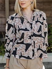 economico Bluse e camicie-camicetta casual con stampa di lettere e collo rotondo