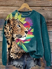 ieftine Vârfurile animalelor-hanorac de damă pulover poliester grafic casual sport imprimeu îmbrăcăminte sport activă cu gât rotund top cu mânecă lungă micro-elastic toamna &amp;amp; țesătură moale și confortabilă pentru iarnă
