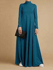 cheap Black Dress-Women&#039;s Black Dress Long Dress Maxi Dress Pocket Daily Vacation Fashion Basic Stand Collar Long Sleeve Black Pink Blue Color
