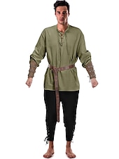 お買い得  衣装-レトリ／ヴィンテージ 中世 ルネッサンス パンツ セット ウエストベルト 海賊 バイキング Ranger 男性用 バイキング ファンタジー ハロウィーン カーニバル マスカレード カーニバル 性能 マスカレード 成人 シャツ パンツ ベルト