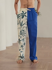 cheap Home-Men&#039;s Coconut Tree Graphic Prints Linen Pants Trousers Summer Pants Mid Waist Streetwear Hawaiian Designer Casual Daily Holiday Drawstring Elastic Waist 3D Print Spring &amp; Summer 3D Print Blue Khaki