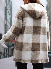 economico Giacche in finta pelle-Per donna Giacca in pile Cappotto teddy Giacca con cappuccio Tenere al caldo Traspirante Tasche In pile Informale Stile di strada Righe e Plaid Da mare San Valentino Strada Da tutti i giorni