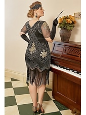levne oblečení-Retro Řvoucí 20s 20. léta 20. století Bubenové šaty Šaty Úbory Větší velikosti Velký Gatsby Svatební host Flitry Třásně Dámské Vánoce předvečer Všech svatých Karneval předvečer Všech svatých Večírek