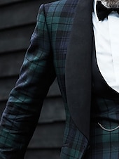 baratos Trajes de Regresso a Casa-Tuxedos de Festa Masculinos Trajes Negócios Verde Xadrez Ajuste Slim 3 Peças com Um Botão