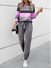voordelige Dames trainingspakken-Dames 2-delige Actieve Dagelijkse Trainingspak Broeksets Sweatshirt Joggingbroeken Lange Mouw Ronde Hals Kleurblok Drawstring Print Buiten Casual Geel Roze Blauw Lente  Herfst Regulair Fit