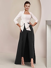 cheap Mom&#039;s Jumpsuits-Jumpsuit / Pantsuit Mother of the Bride  Formal Wedding Guest Elegant Party Square Neck Ankle Length Stretch Fabric 3/4 Length Sleeve with Bow(s) Color Block free custom size