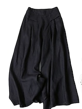 abordables jambe large et taille haute-Femme Normal Ample Classique Fluide Toute la longueur Taille moyenne Pantalon de Yoga Fluide Classique Basique Non Elastique Casual Usage quotidien Noir Blanche Jaune bleu marine Automne Hiver Ample