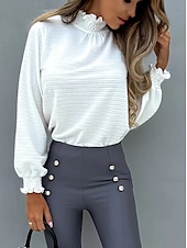 preiswerte Elegante Oberteile-Hemd Bluse Damen Schwarz Weiß Rosa Solide / einfarbig Puffärmel Täglich Modisch Stehkragen Regular Fit S