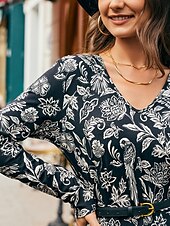voordelige casual jurkje met print-Swing midi-jurk met bloemenprint en v-hals