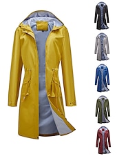 billiga hoodie jacka-Dam Trenchcoat Utomhus Gata Dagligen Höst Vinter Lång Täcka Normal Regnsäker Håller värmen Andningsfunktion Stylish Nutida Ledigt Jacka Långärmad Slät Snörning Med fickor Svart Gul Vin