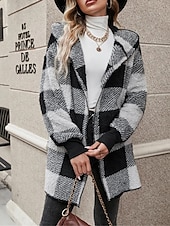 economico Giacche in finta pelle-Per donna Giacca in pile Cappotto teddy Giacca con cappuccio Tenere al caldo Traspirante Tasche In pile Informale Stile di strada Righe e Plaid Da mare San Valentino Strada Da tutti i giorni