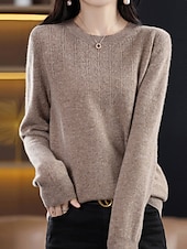 billiga Solida färger-Dam Pullover tröja Mode Streetwear Ledigt Ensfärgat Ribbad Rund hals Stickat Långärmad Vanliga toppar Sticka Utomhus Hem Dagligen Körsbärsröd Räkor Rosa Höst Vinter