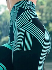 cheap Graphic Leggings-Women&#039;s Leggings Active Fashion Streetwear Ankle-Length High Waist Stripe Printing High Cut Breathability Soft Comfortable Micro-elastic Outdoor Yoga Street Robin&#039;s Egg Blue White Fuchsia Green Fall