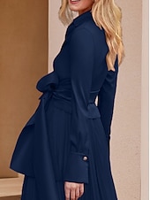 preiswerte Bodenlänge-A-Linie Mutter der Braut Kleid Hochzeitsgast Elegantes V-Ausschnitt Bodenlange Stretch Chiffon Lange Ärmel mit Schleife(n) Raffung Unifarbe 2025 kostenlose Maßanfertigung