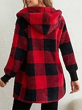 economico Giacche in finta pelle-Per donna Giacca in pile Cappotto teddy Giacca con cappuccio Tenere al caldo Traspirante Tasche In pile Informale Stile di strada Righe e Plaid Da mare San Valentino Strada Da tutti i giorni