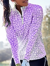 cheap Polos &amp; Quarterzips-Women&#039;s Golf Polo Shirt Black Blue Light Purple Long Sleeve Sun Protection Top Leopard Fall Winter Ladies Golf Attire Clothes Outfits Wear Apparel