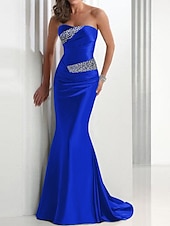preiswerte GRAU-Meerjungfrau Sequin Abendkleid Elegantes Kleid Hochzeitsgast Formal Abend Sweep  Brush Train Ärmellos Trägerlos Satin mit Kristallen Maskerade Kleid um zu beeindrucken 2025