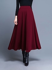 preiswerte Schlichte Röcke-Damenrock A-Linie Swing Midi Hohe Taille Röcke Tasche einfarbig Street Alltag Winter Elegant Mode Wein Schwarz Rot