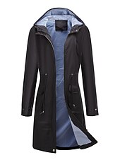 billiga hoodie jacka-Dam Trenchcoat Utomhus Gata Dagligen Höst Vinter Lång Täcka Normal Regnsäker Håller värmen Andningsfunktion Stylish Nutida Ledigt Jacka Långärmad Slät Snörning Med fickor Svart Gul Vin