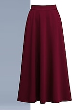 preiswerte Schlichte Röcke-Damenrock A-Linie Swing Midi Hohe Taille Röcke Tasche einfarbig Street Alltag Winter Elegant Mode Wein Schwarz Rot