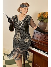 levne oblečení-Retro Řvoucí 20s 20. léta 20. století Bubenové šaty Šaty Úbory Větší velikosti Velký Gatsby Svatební host Flitry Třásně Dámské Vánoce předvečer Všech svatých Karneval předvečer Všech svatých Večírek