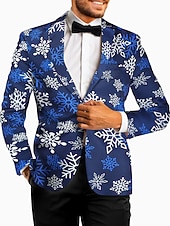 cheap Christmas Blazer-Men&#039;s Christmas Ugly Party Blazer Jacket Regular Tailored Fit Snowflake Printing Single Breasted One-button for Dinner Prom Holiday Plus Size Xmas 2023